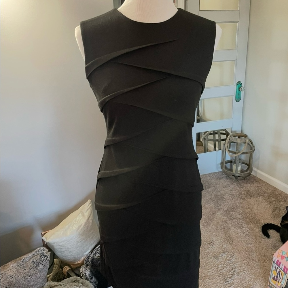 Calvin Klein Black Pleated Asymmetrical Mini Dress